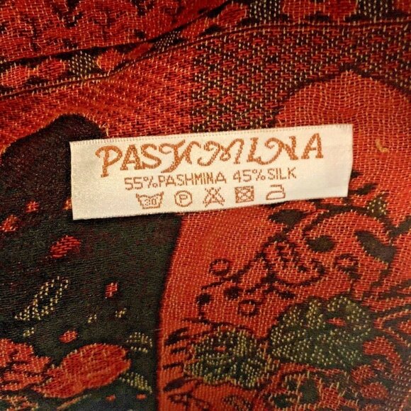Vintage Pashmina & Silk Scarf Shawl Fall Colors - Picture 4 of 12